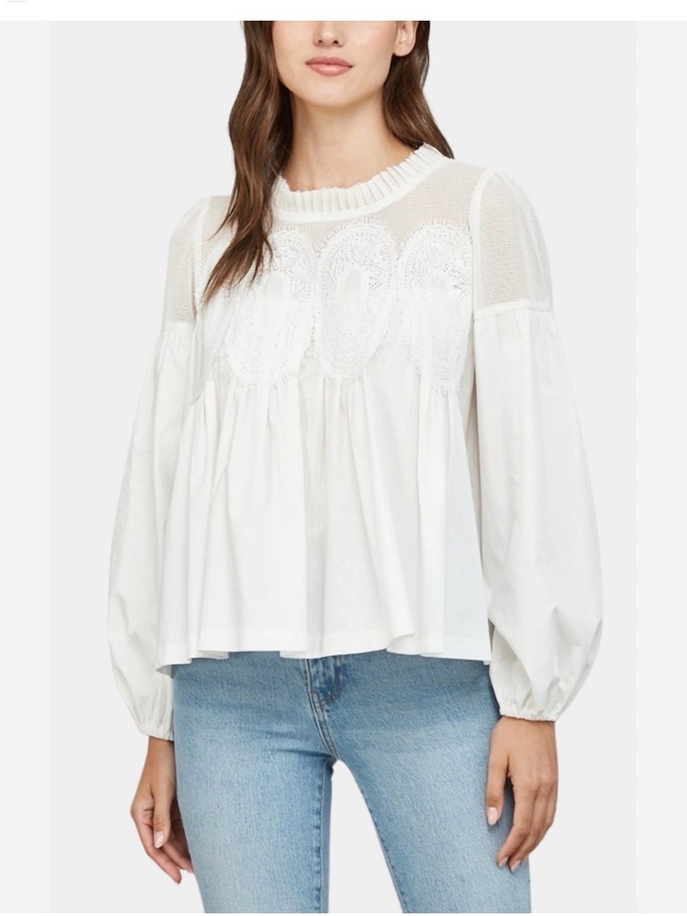 Fate Crochet Lace Medallion Boho Peasant Blouse S Cottagecore Balloon Sleeve
